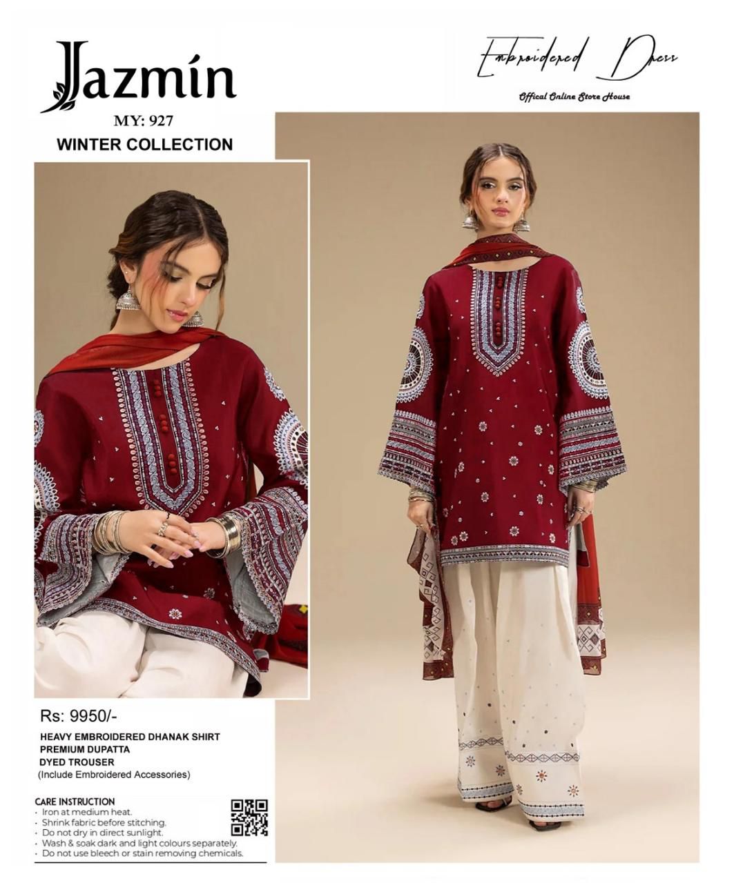 HIT & TRENDY DHANAK WOOL EMBROIDERED 3PC