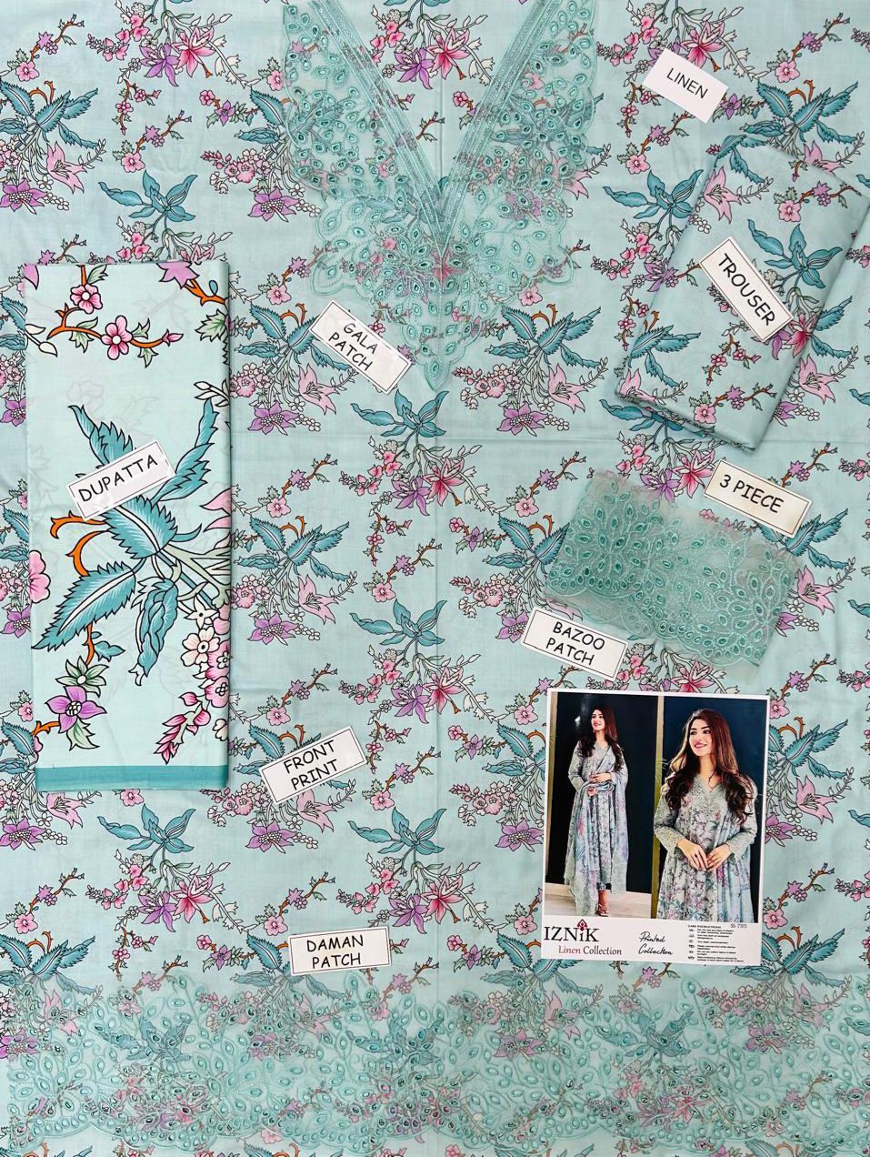 3PCS UNSTITCHED SUIT Iznik MOST DEMANDING linen EDITION