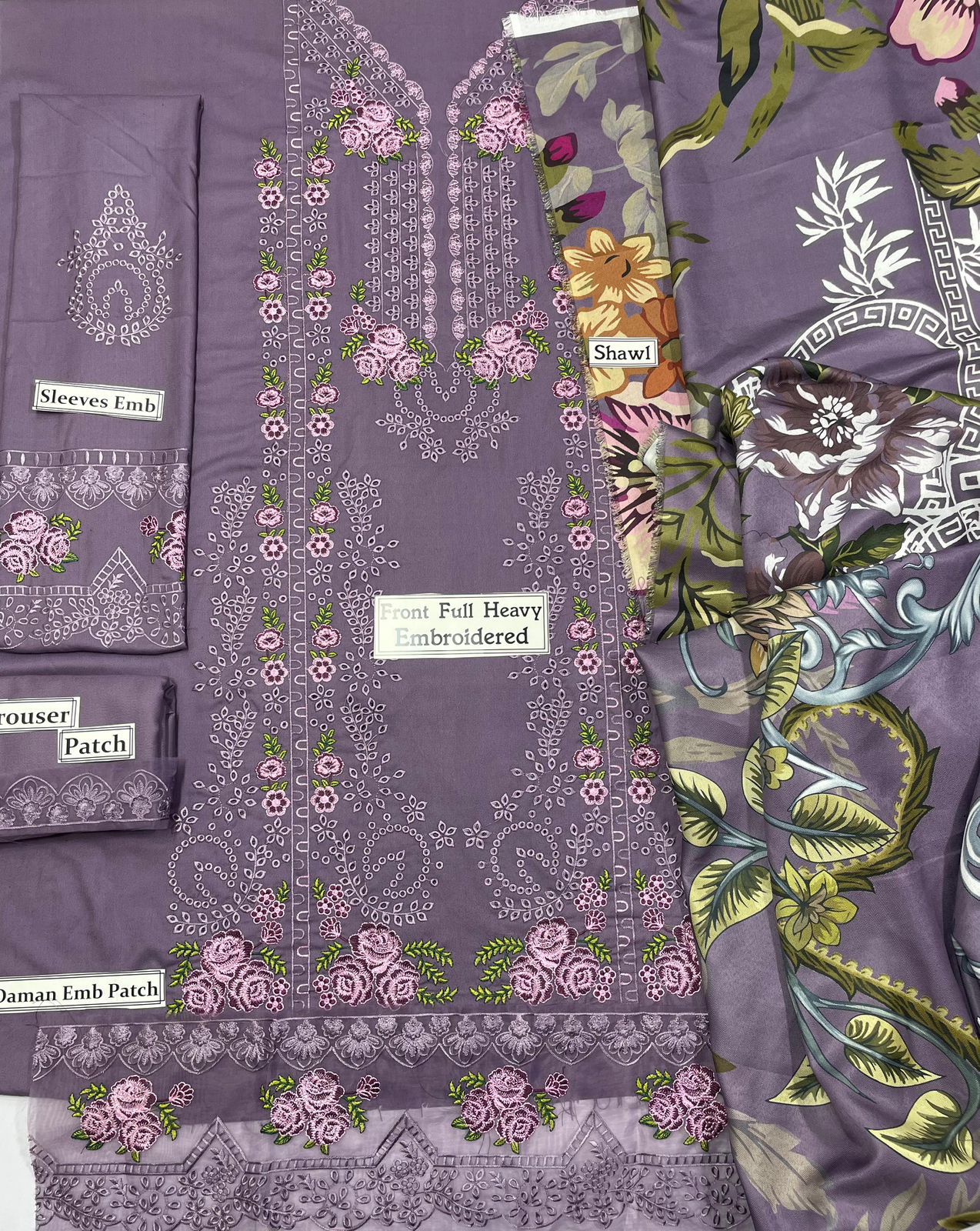 Heavy Embroidered 3PC dhanak Suit – winter 2025 Collection