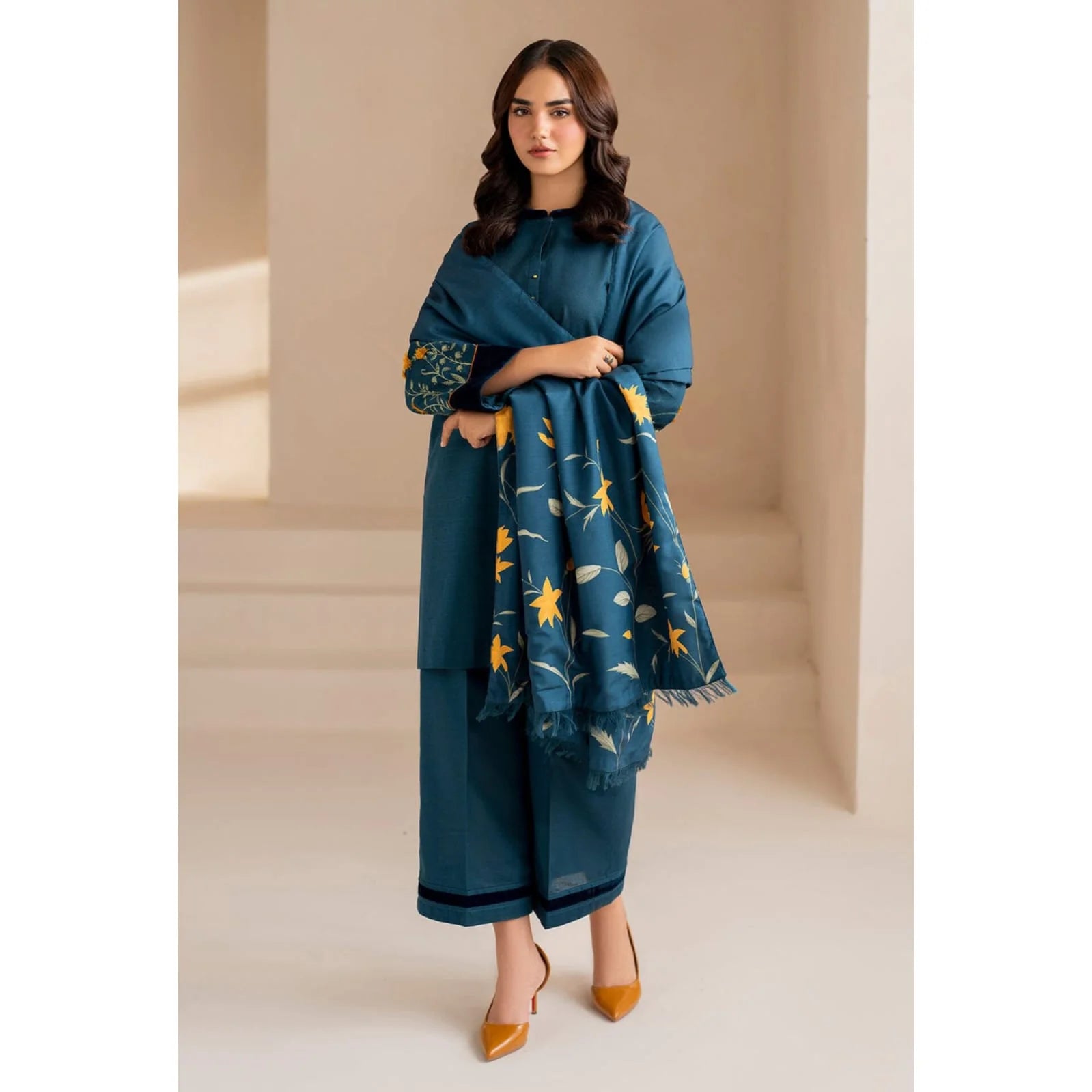 BAROQUE 3 PIECE LUXURY  Air jet dhank FULLY EMBROIDERED DRESS.