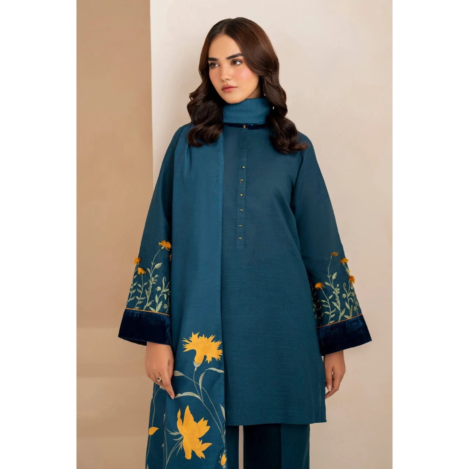 BAROQUE 3 PIECE LUXURY  Air jet dhank FULLY EMBROIDERED DRESS.