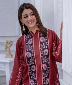 Staple Doria 2-Piece Linen Set – Maroon Ethnic Printed Kurta & Trouser for Women