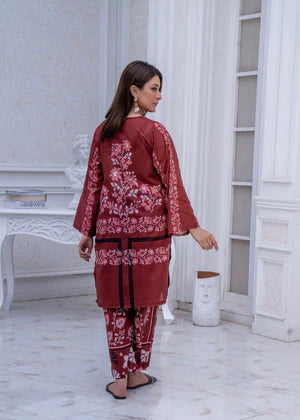 Staple Doria 2-Piece Linen Set – Maroon Ethnic Printed Kurta & Trouser for Women
