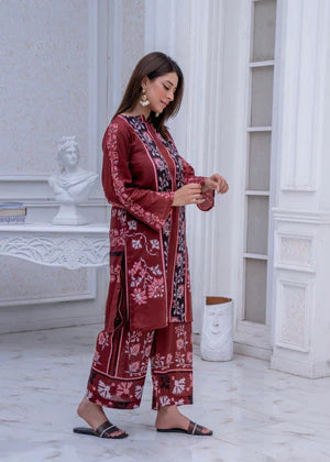Staple Doria 2-Piece Linen Set – Maroon Ethnic Printed Kurta & Trouser for Women