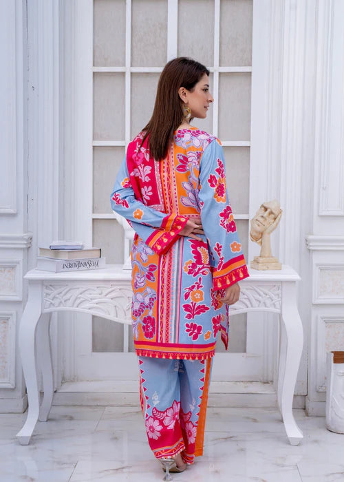 Staple Doria 2 Piece – Blue &amp; Red Floral Printed Suit with Bold Contrast unstiched